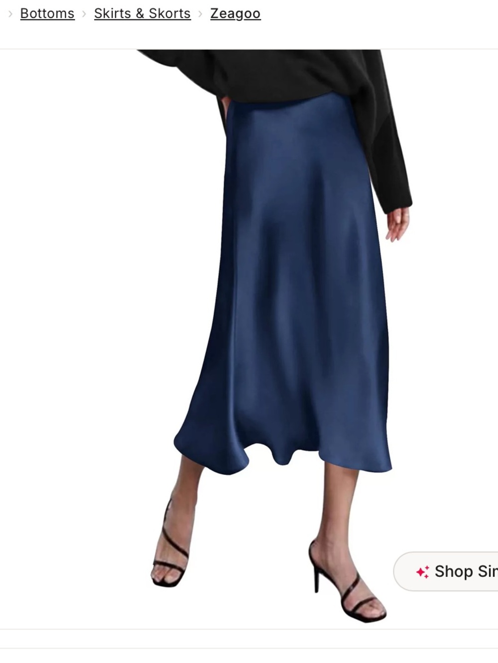 Zeagoo Navy Blue High-Wasted Satin Midi Skirt
